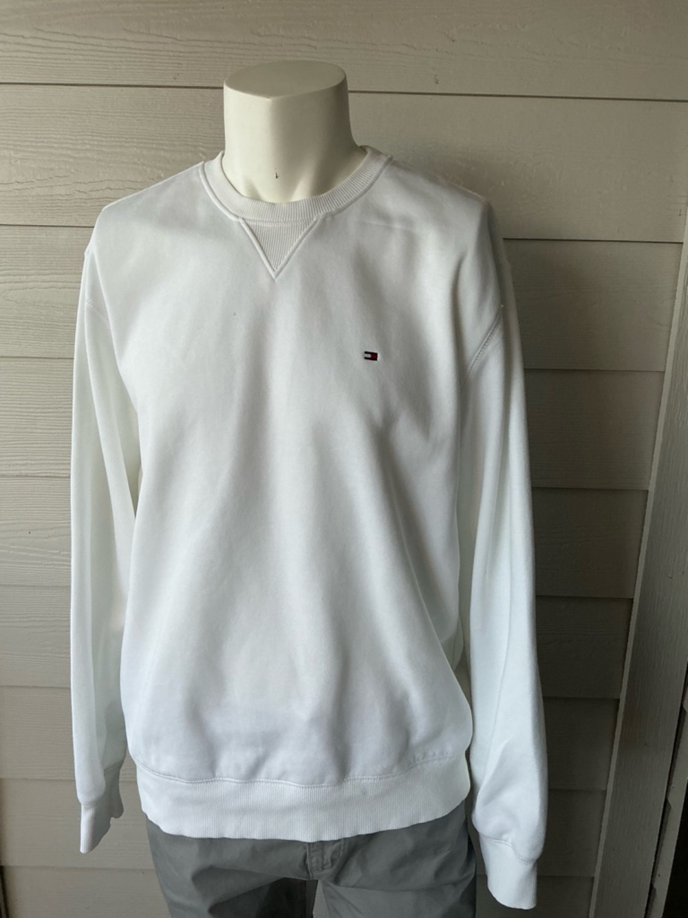 Tommy Hilfiger White Crewneck Sweatshirt with Heritage Flag